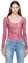 Blumarine Pink Printed Bodysuit In T7319 Geranio/nero
