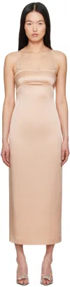 Blumarine Pink Satin Rhinestone Midi Dress In N0145 Eyeshadow Pink