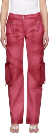 Blumarine Pink Spiral Leather Cargo Pants In N0731 Geranio