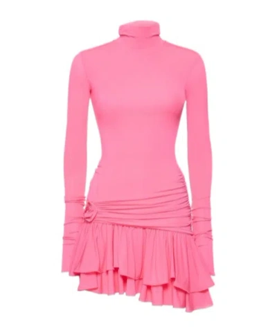 Blumarine Plain Jersey High-neck Dress In Pink