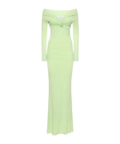 Blumarine Plain Knitted Off-shoulder Dress In Green