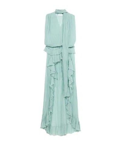 Blumarine Pleated Asymmetric Dress In Silk Chiffon In Blue