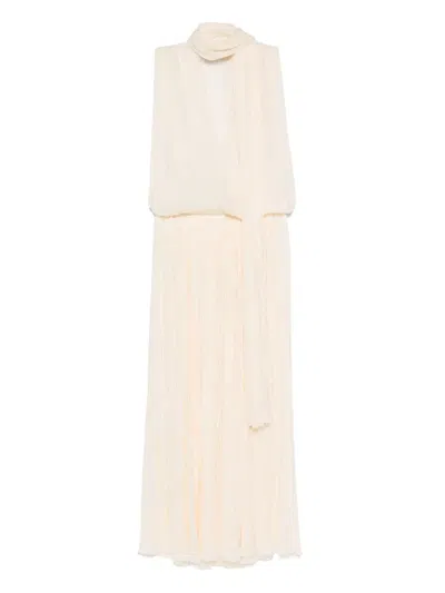 Blumarine Pleated Asymmetric Midi Dress In Neutrals