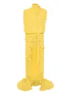 Blumarine Pleated Asymmetric Midi Dress In Yellow