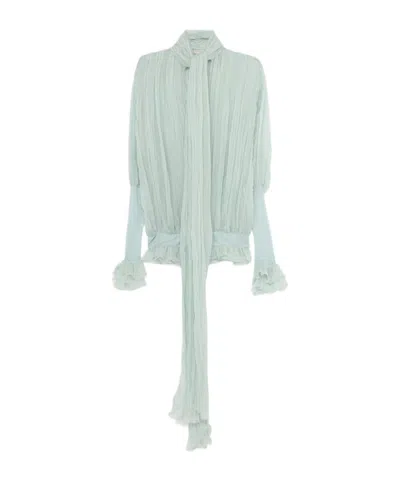 Blumarine Pleated Blouse In Silk Chiffon In Green
