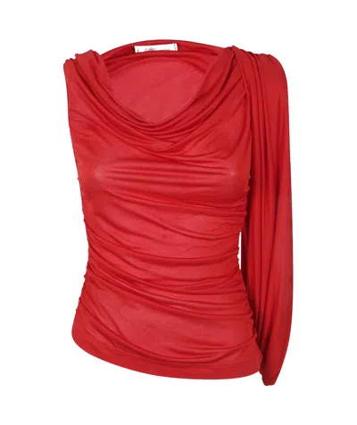 Blumarine Pleated Blouse In Red