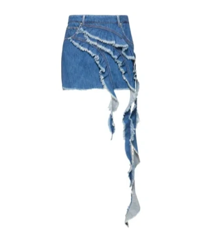 Blumarine Pleated Denim Skirt In Blue