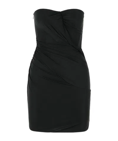 Blumarine Stretch Nylon Dress Fitted Strapless Ruched In Black