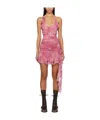 Blumarine Ruched Rose Printed Viscose Mini Dress In Pink
