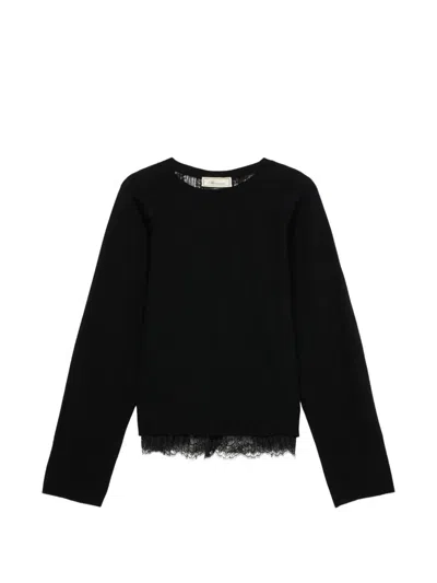 Blumarine Pleated Lace-panel Sweater In Multi