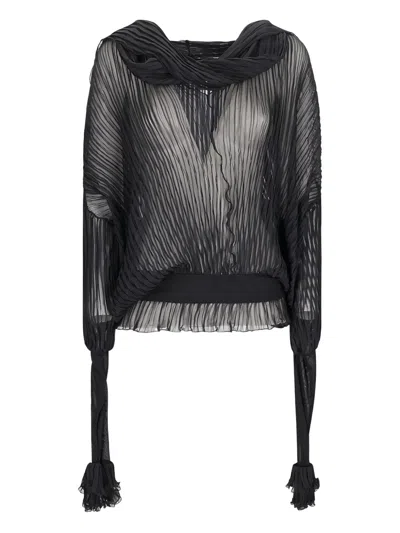 Blumarine Pleated Ruffled Blouse In Black