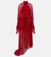 Blumarine Pleated Ruffled Silk Chiffon Gown In Red