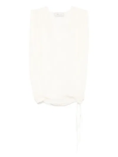 Blumarine Pleated Silk Top In Neutrals