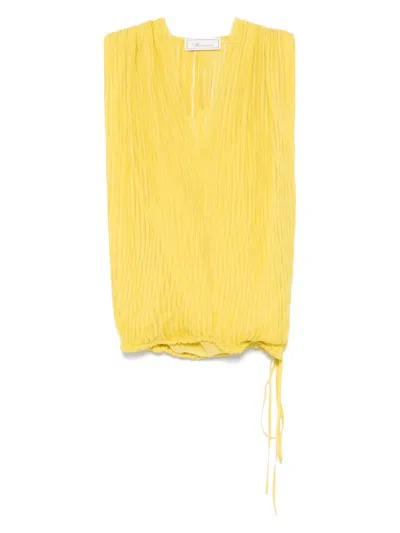 Blumarine Pleated Silk Top In Yellow