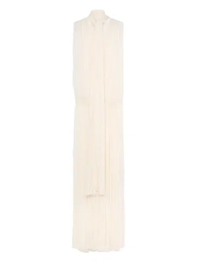 Blumarine Pleated Sleeveless Maxi Dress In Neutral