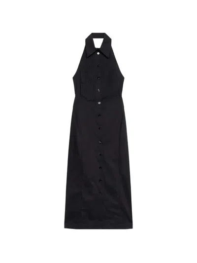 Blumarine Plissé Button Midi Dress In Black