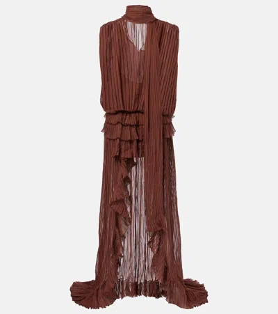Blumarine Plissé Silk Chiffon Gown