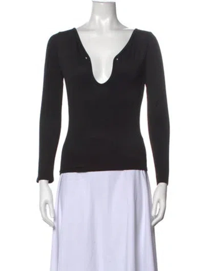 Pre-owned Blumarine Plunge Neckline Long Sleeve Top In Black