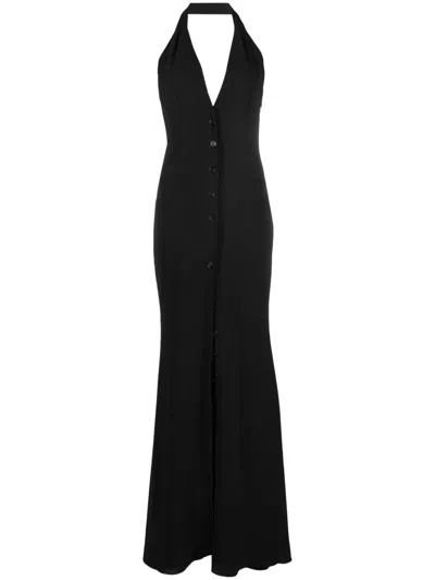 Blumarine Plunging V-neck Sleeveless Long Dress In Black