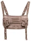 Blumarine Beige Cropped Cargo Top With Pockets In Cotton Stretch Woman In Brown