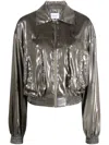 Blumarine Pointed-collar Metallic Bomber Jacket In Grey