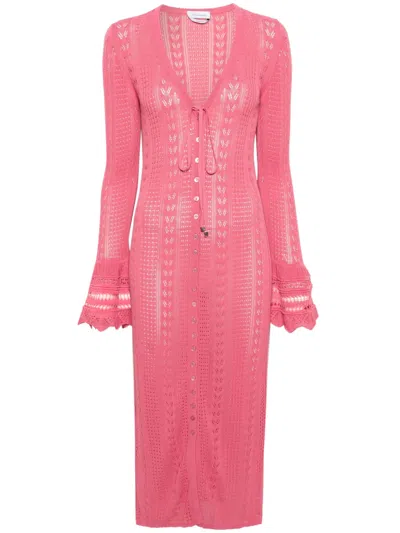 Blumarine Pointelle-knit V-neck Maxi Dress In Pink
