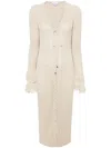 Blumarine Pointelle-knit V-neck Midi Dress In Neutrals