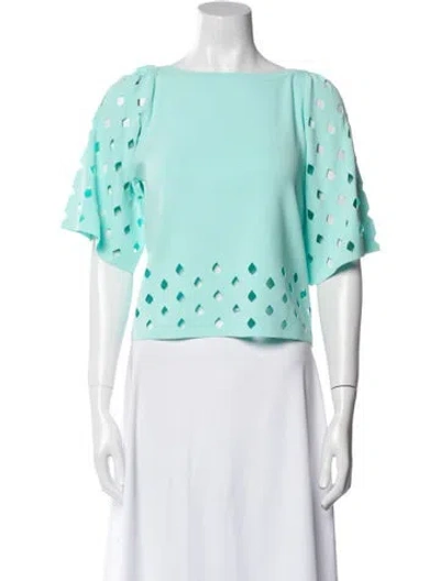 Pre-owned Blumarine Polka Dot Print Bateau Neckline Crop Top W/ Tags In Blue