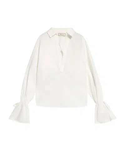 Blumarine Polo Neck Blouse In Poplin In White