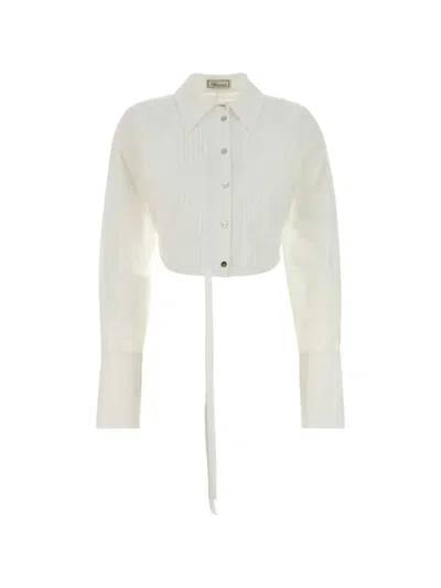 Blumarine Poplin Shirt Long Sleeves Collared Cropped Tie In White