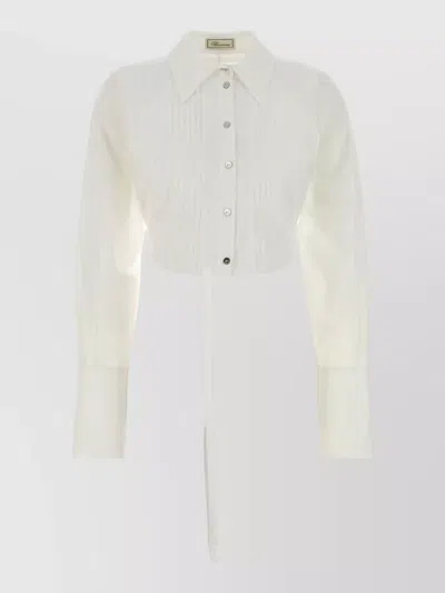 Blumarine Poplin Shirt Long Sleeves Collared Cropped Tie In White