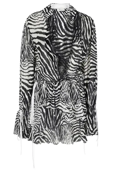 Blumarine Lace-trim Zebra-print Mini Dress In Black