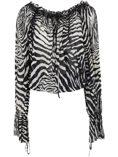 Blumarine Print Chiffon Top In Black