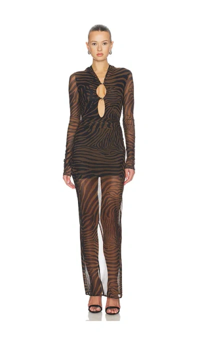 Blumarine Print Net Dress In Brown