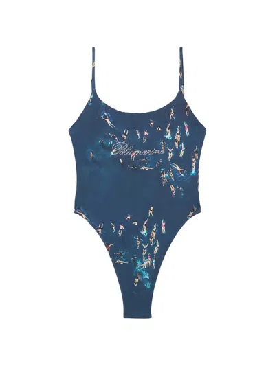 Blumarine Print Swimsuit In Blue