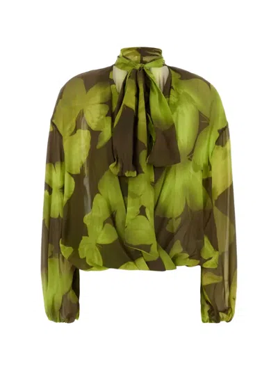Blumarine Print Tie-neck Blouse In Green