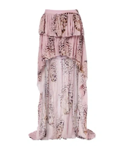 Blumarine Printed Asymmetric Georgette Maxi Skirt In Brown