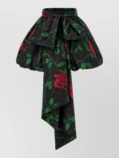 Blumarine Rose-print Bow-detail Mini Skirt In Black
