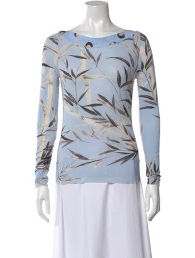 Pre-owned Blumarine Printed Bateau Neckline Top In Blue