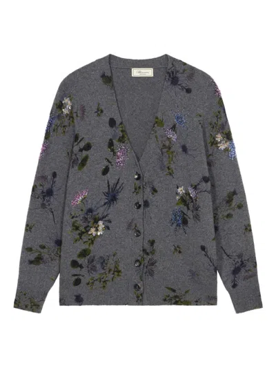 Blumarine Printed Cardigan Knit Sweater In Gray