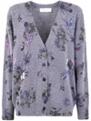Blumarine Printed Cardigan Knit Sweater In Gray