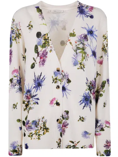 Blumarine Printed Cardigan Knit Sweater In Neutral
