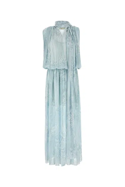 Blumarine Printed Chiffon Dress In Skylightsterlingblue
