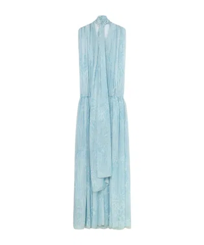 Blumarine Printed Chiffon Long Dress In Light Blue