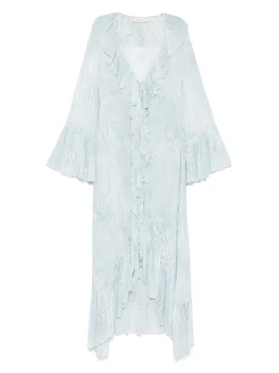 Blumarine Printed Chiffon Maxi Dress In Blue