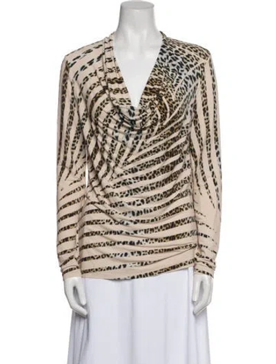 Pre-owned Blumarine Printed Cowl Neck Blouse In Neutral