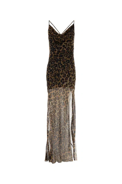 Blumarine Long Dress In Printed Crepe With Spaghetti Straps In Brown