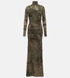 Blumarine Printed High-neck Gown In Brown