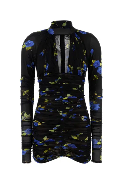 Blumarine Printed Jersey Mini Dress In Black