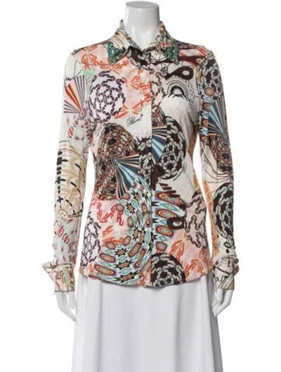 Pre-owned Blumarine Printed Long Sleeve Blouse In White